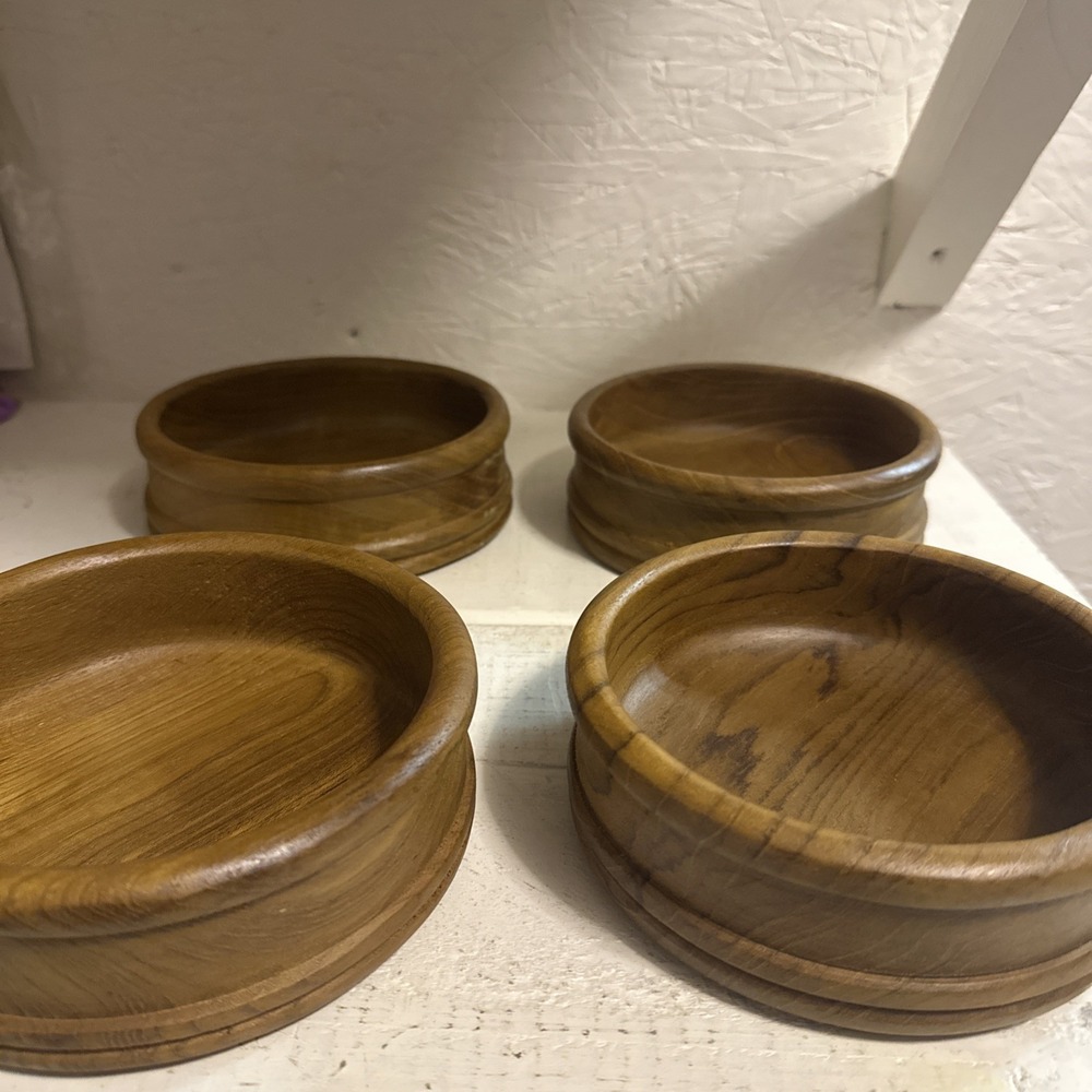 Vtg NOS 7pc Himark Teak Wood Gourmet Salad Bowl Set 1 Lg 4 Sm.Bowl & Servers - Picture 5 of 16